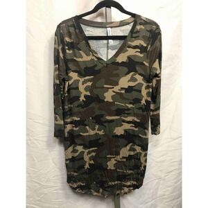 Zenvana Premium Women Camouflage V Neck 3/4 Sleeve Tunic Top Size M